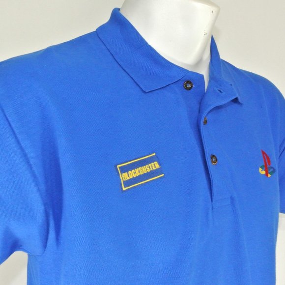BLOCKBUSTER VIDEO Sony Playstation Vintage Employee Uniform Shirt Blue S Small - Picture 9 of 10